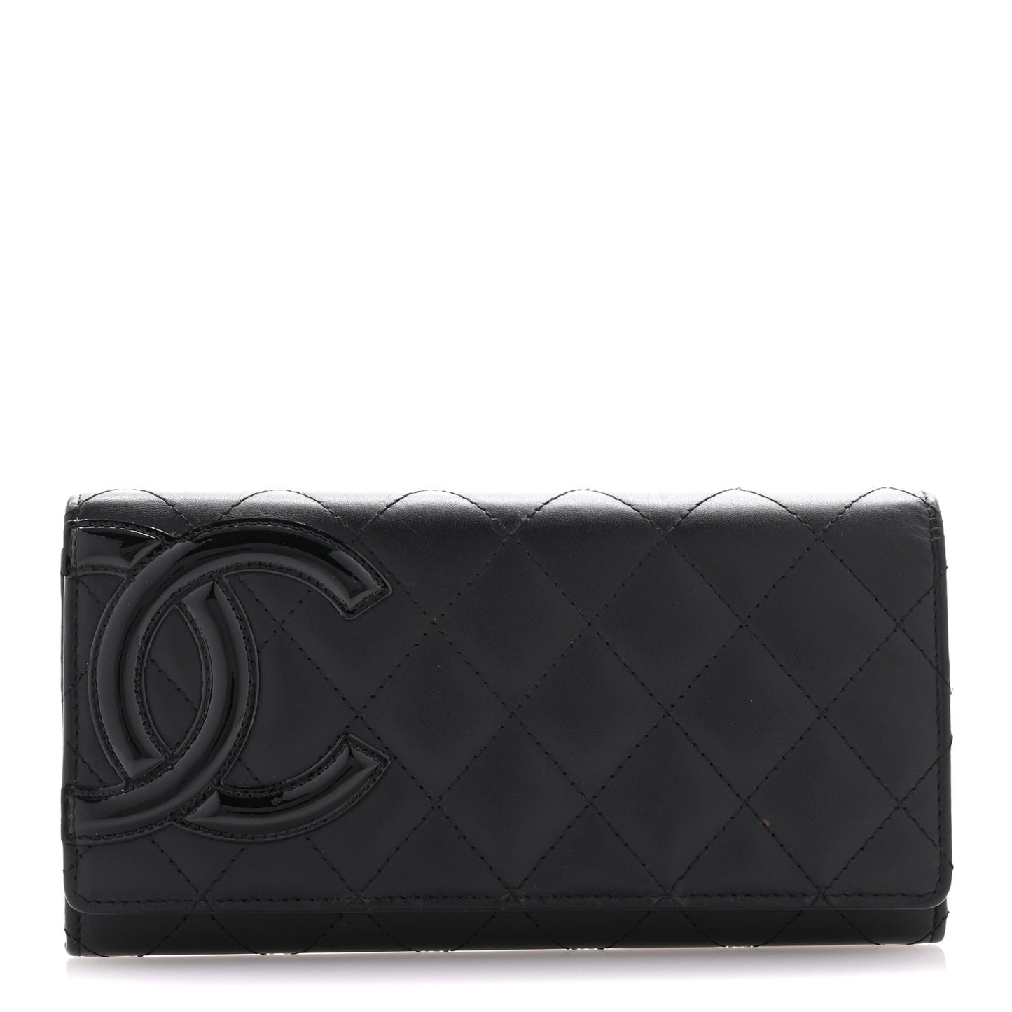 Calfskin Quilted Cambon Gusset Flap Wallet Black