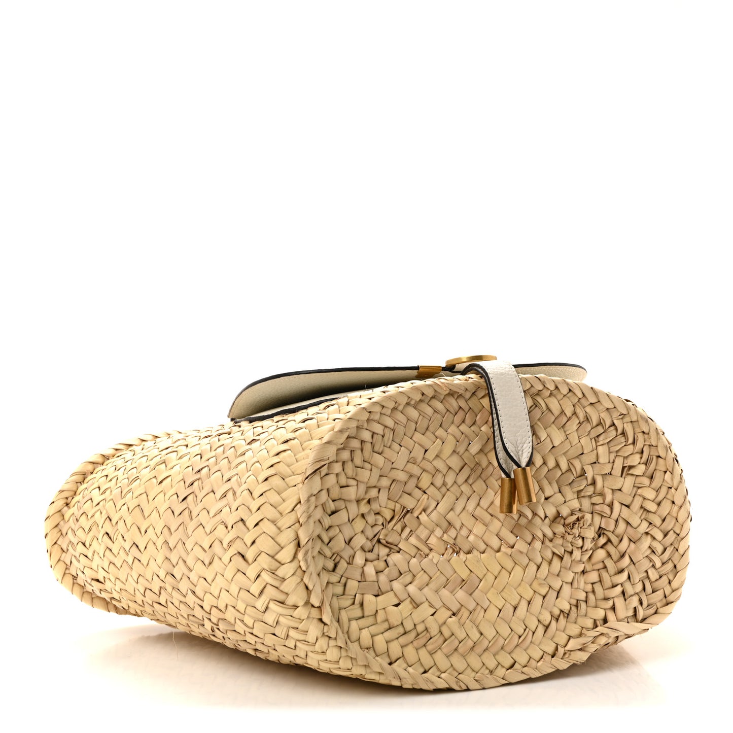 Raffia Grain Calfskin Medium Marcie Basket White