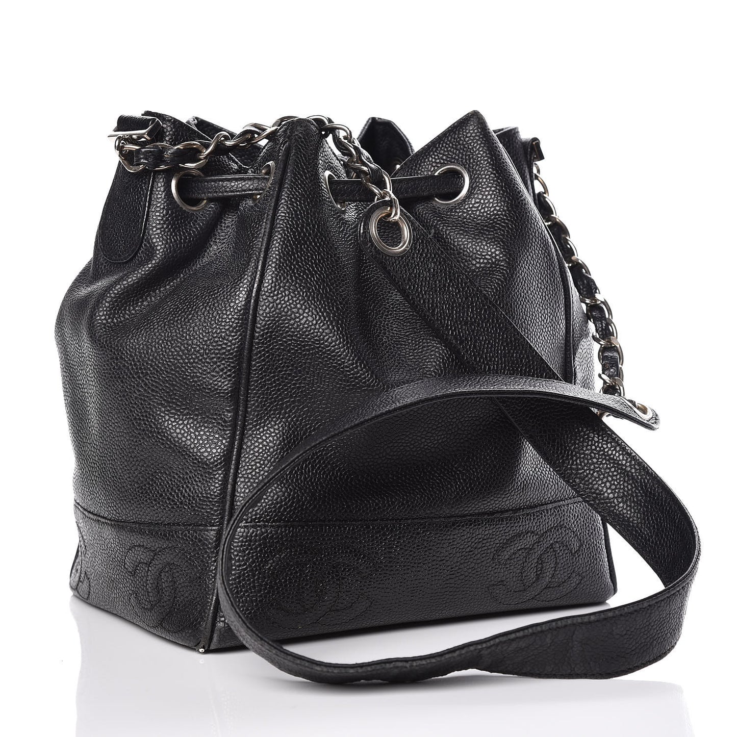 Caviar Drawstring Shoulder Bag Black