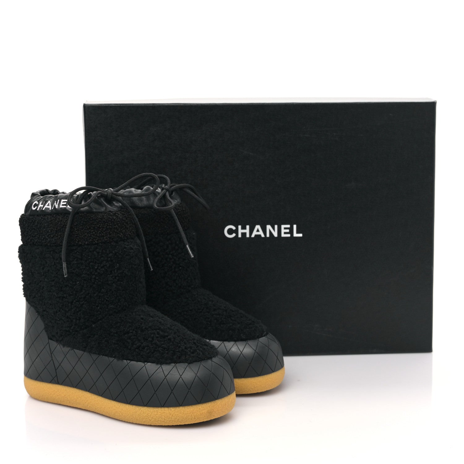 Chanel Tweed Shearling Sheepskin Drawstring Snow Ankle Boots 36 Black 8 of 8