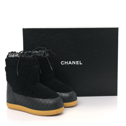 Chanel Tweed Shearling Sheepskin Drawstring Snow Ankle Boots 36 Black 8 of 8