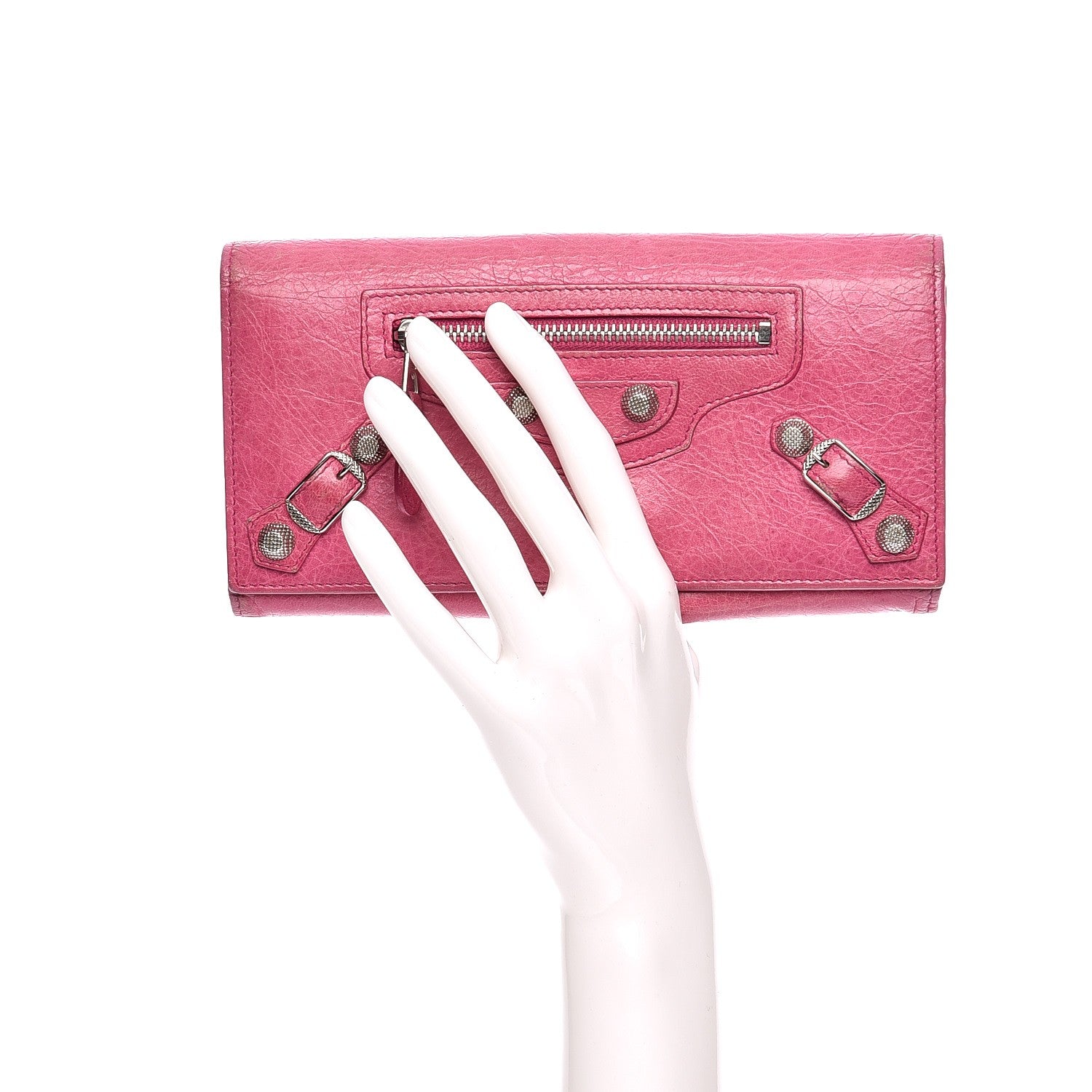 Balenciaga Agneau Giant 12 Silver Hardware Money Wallet Cyclamen 2 of 12