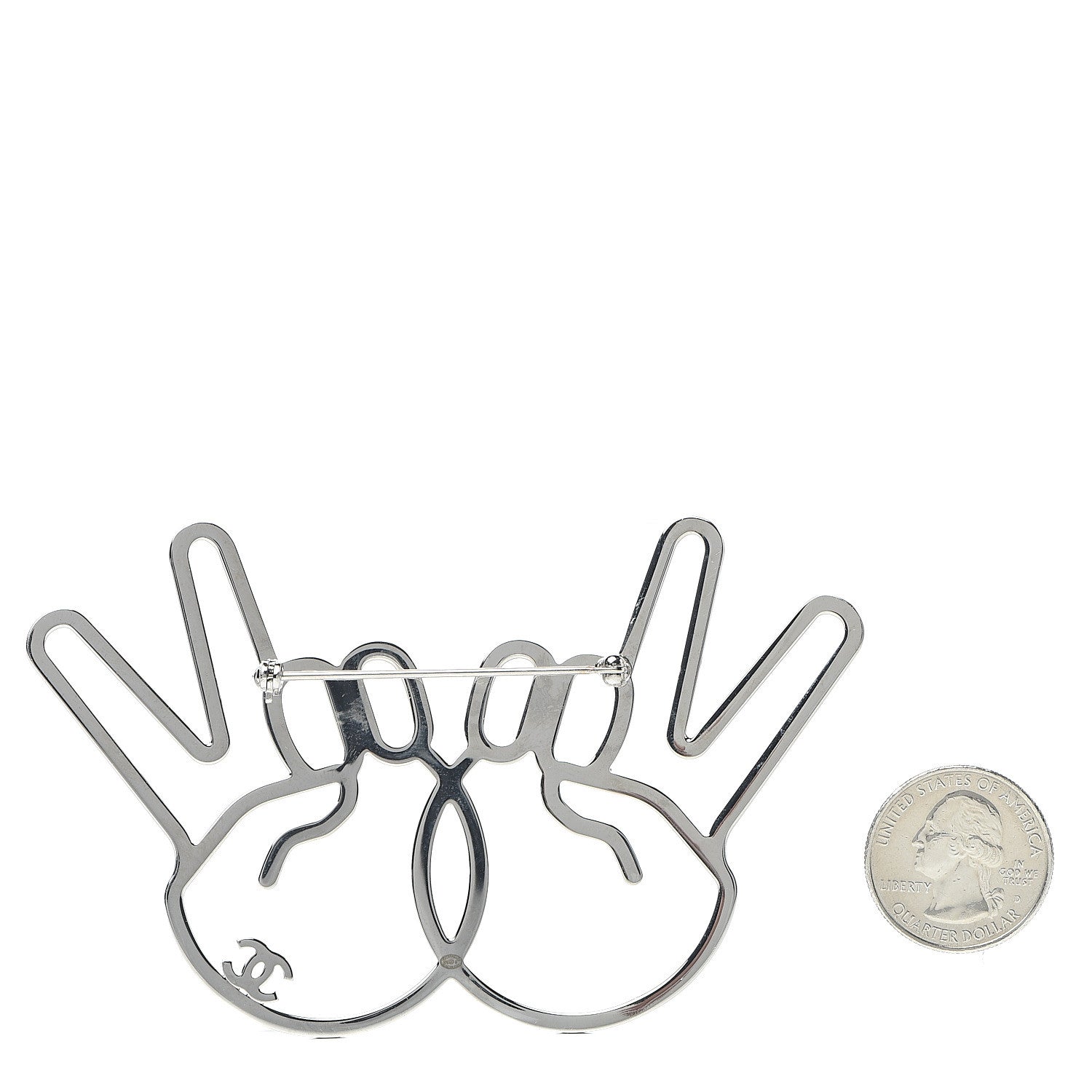 Chanel Strass Crystal Peace Sign Emoji Brooch Silver 2 of 4