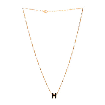 Hermes Lacquered Gold Mini Pop H Pendant Necklace Black 1 of 6