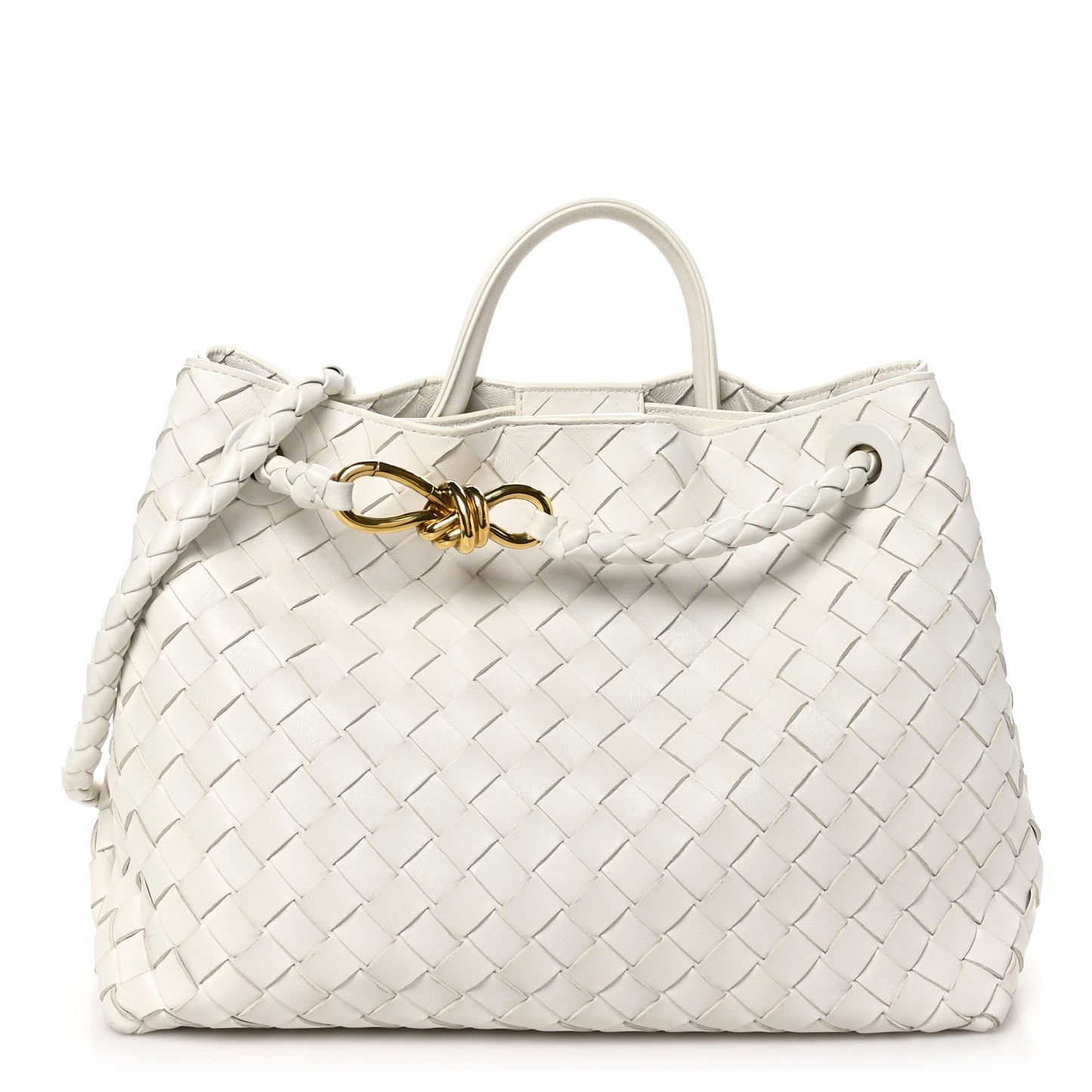 Nappa Intrecciato Medium Andiamo Shoulder Bag White
