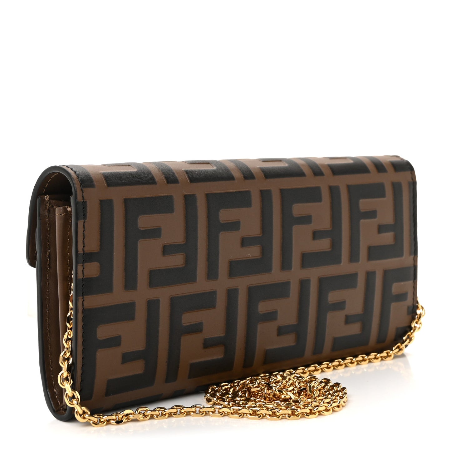 Vitello Soft F is Fendi Bi-Color FF 1974 Embossed Continental Envelope Wallet On Chain Maya Black
