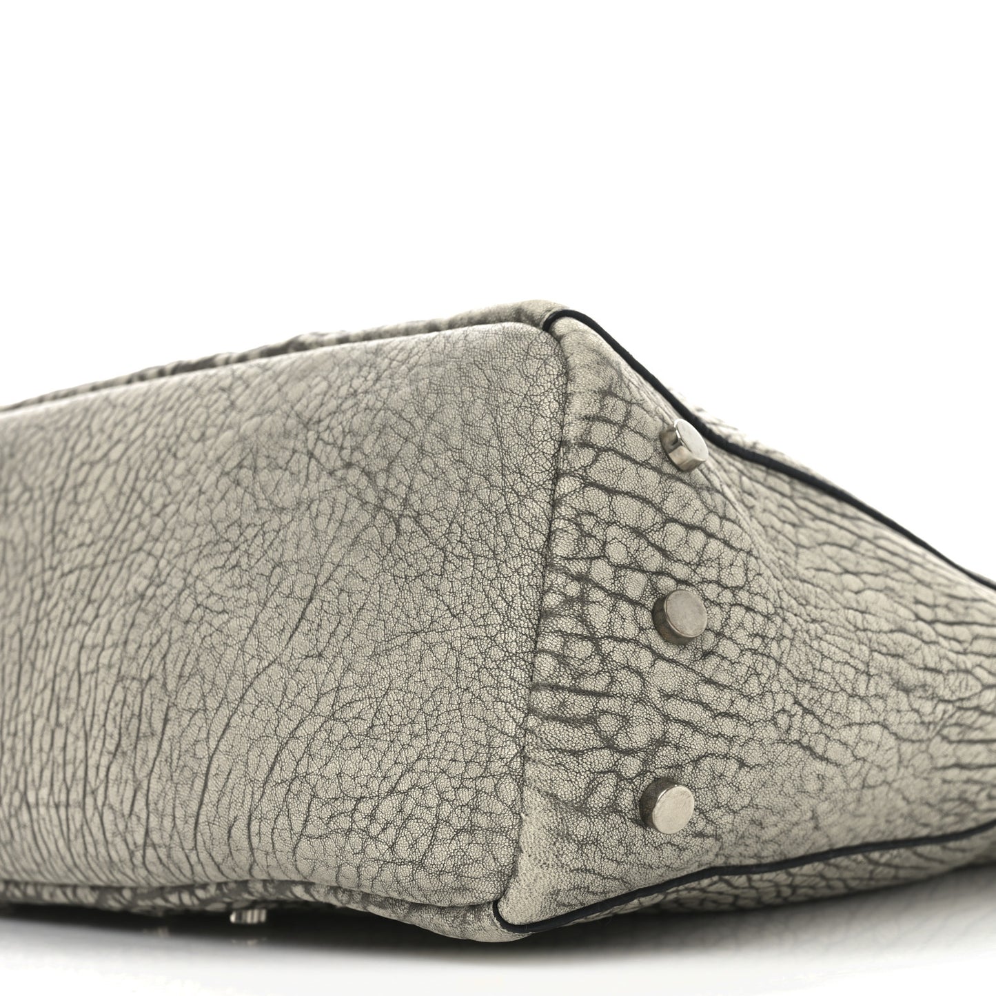 Washed Grainy Lambskin Studded Raven Hobo White Black