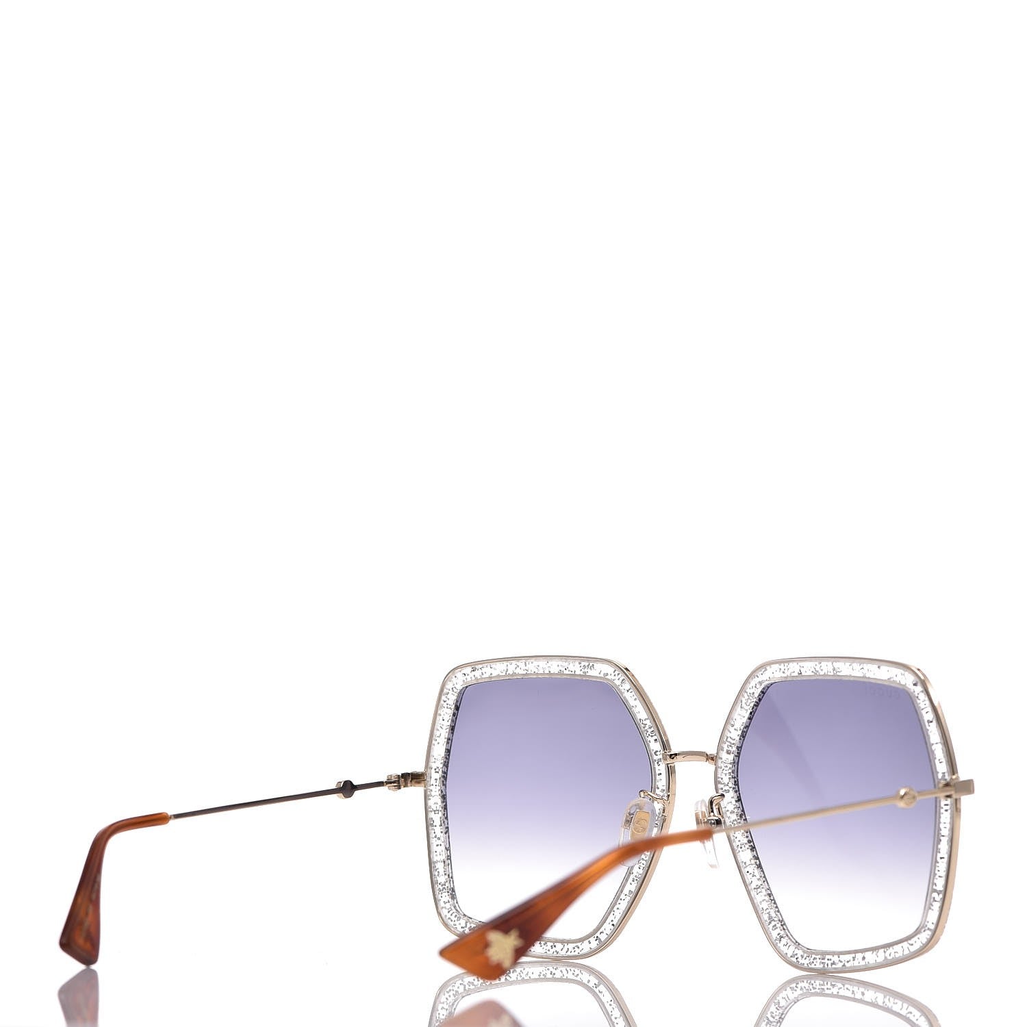 Gucci Glitter Acetate Oversize Square Frame Sunglasses GG0106S Silver 4 of 7
