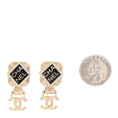 Chanel Resin Crystal Quilted CC Drop Earrings Black Gold 2 of 4
