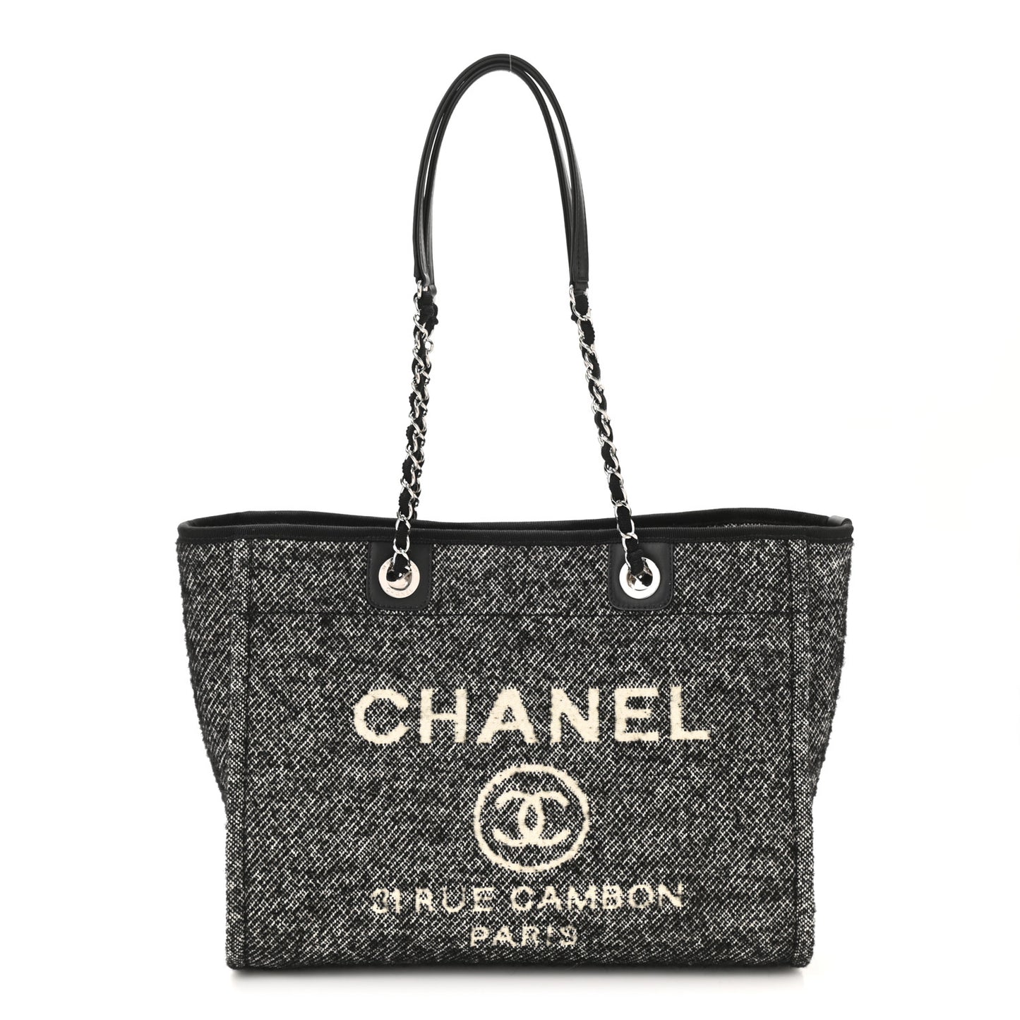 Mixed Fibers Calfskin Small Deauville Tote Black
