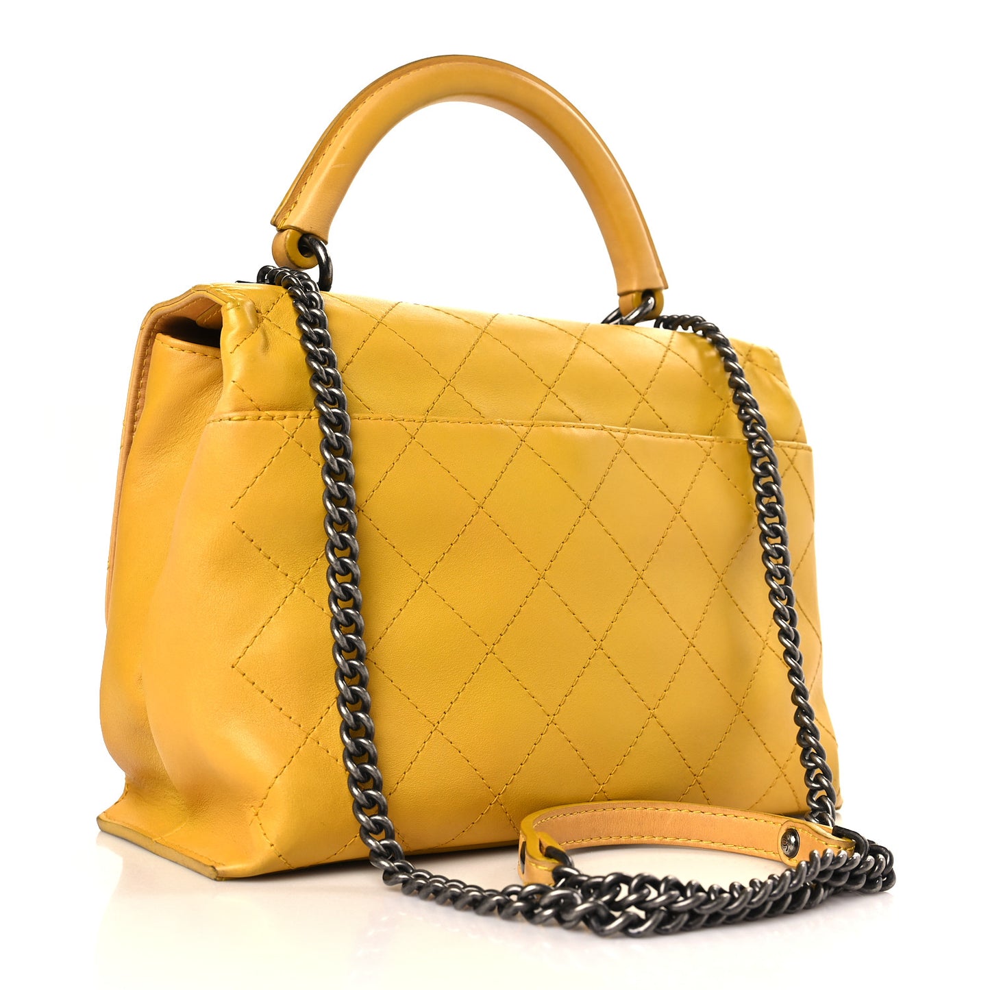 Calfskin Stitched Urban Luxury Top Handle Bag Yellow