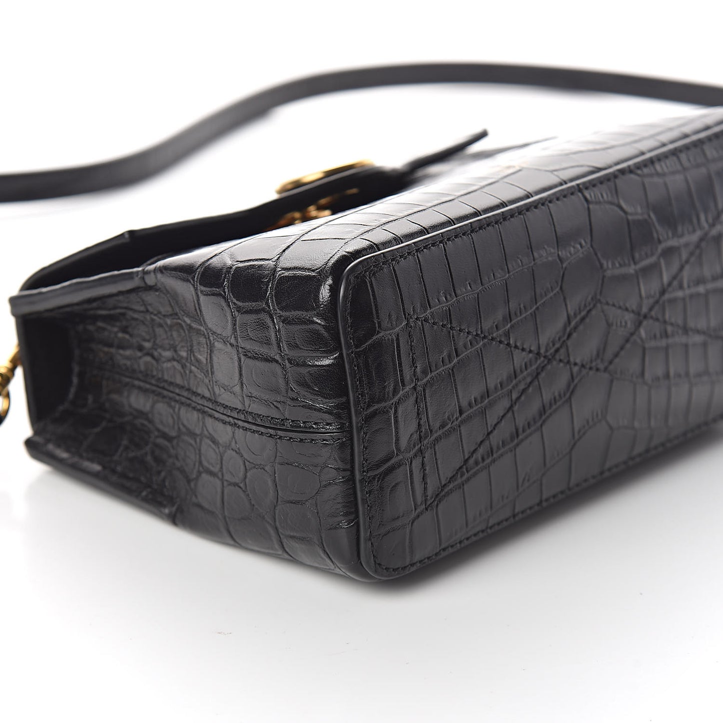 Calfskin Crocodile Embossed Micro Seaton Black
