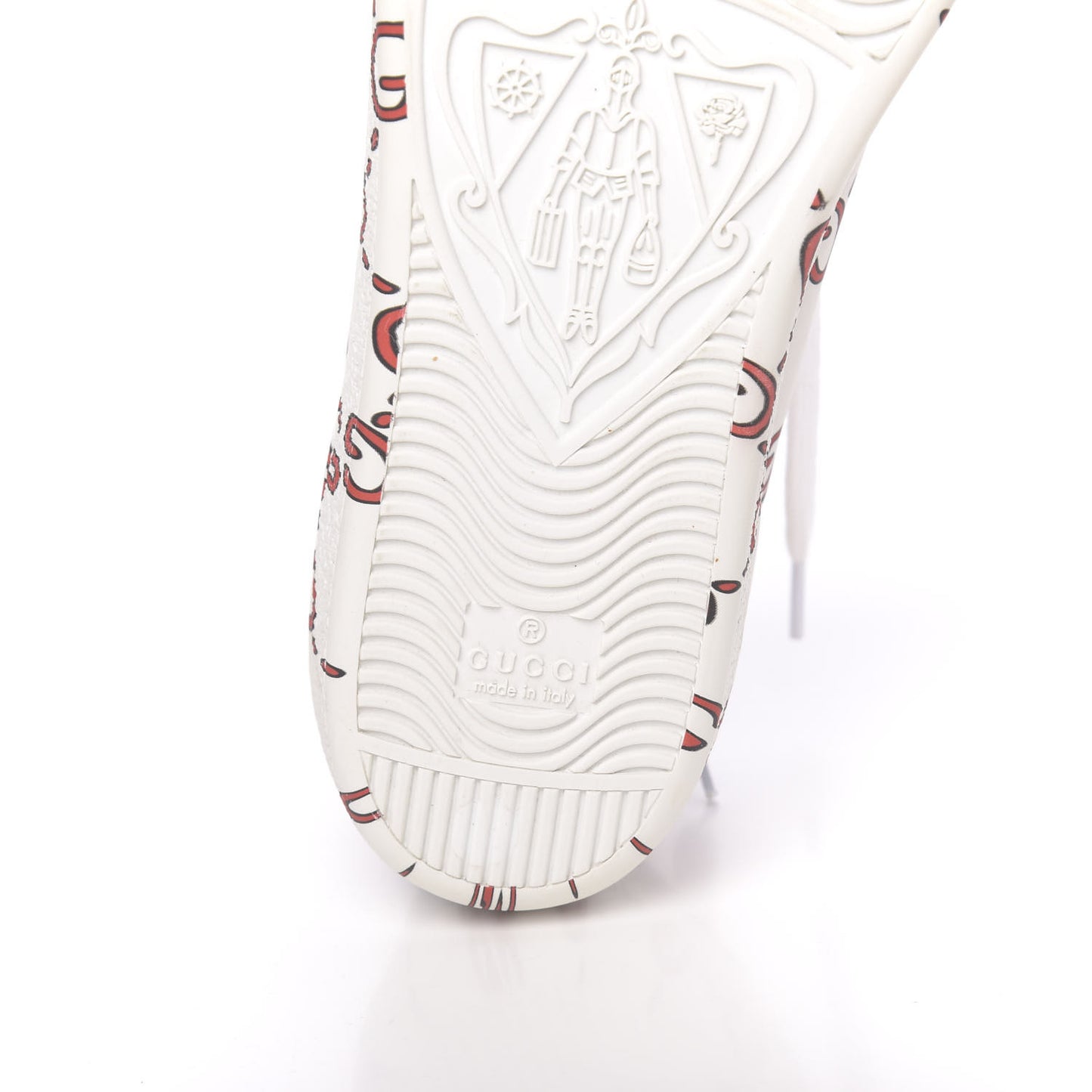 Calfskin GucciGhost Print Womens Ace Sneakers 38.5 White Hibiscus Red