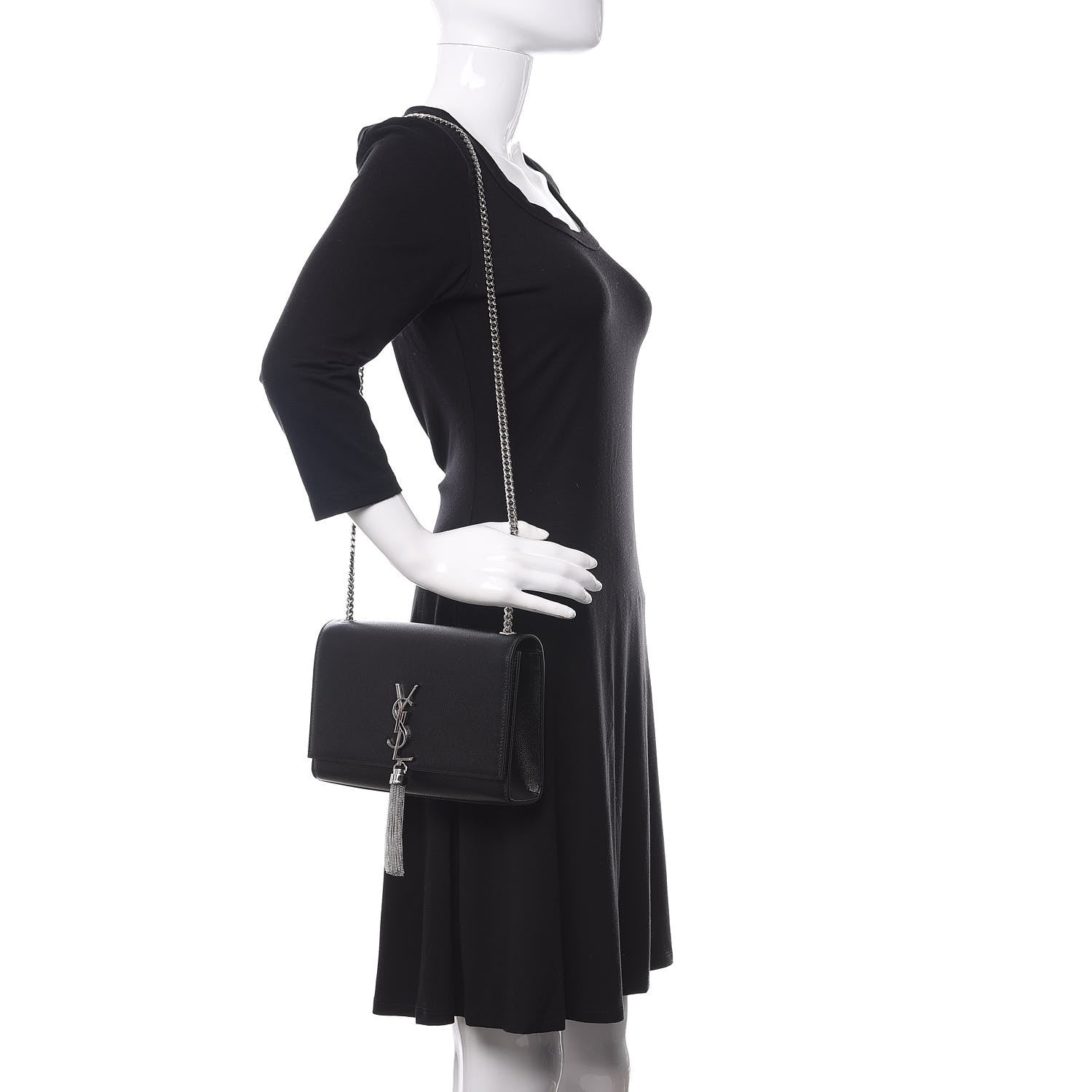 Saint Laurent Grain De Poudre Medium Classic Monogram Kate Tassel Satchel Black 2 of 10