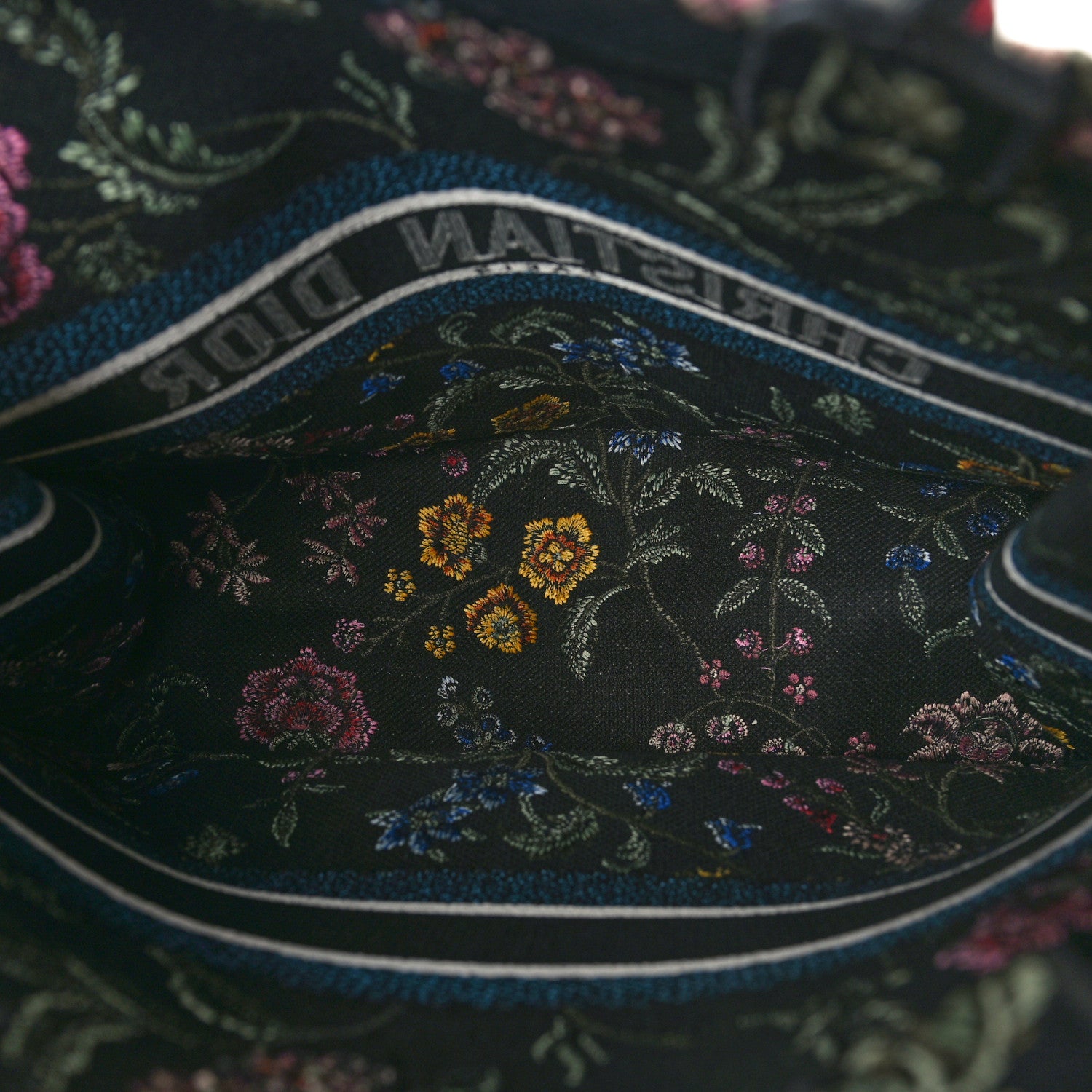 Christian Dior Canvas Embroidered Large Book Tote Black Multicolor 5 of 9