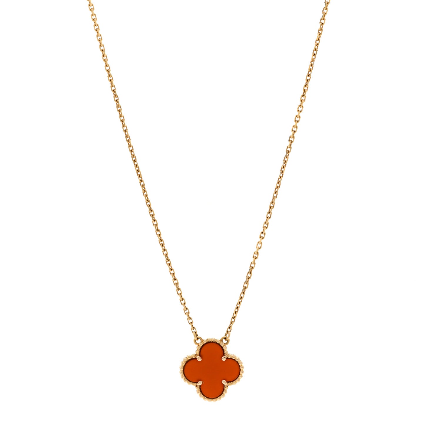 18K Yellow Gold Carnelian Vintage Alhambra Pendant Necklace