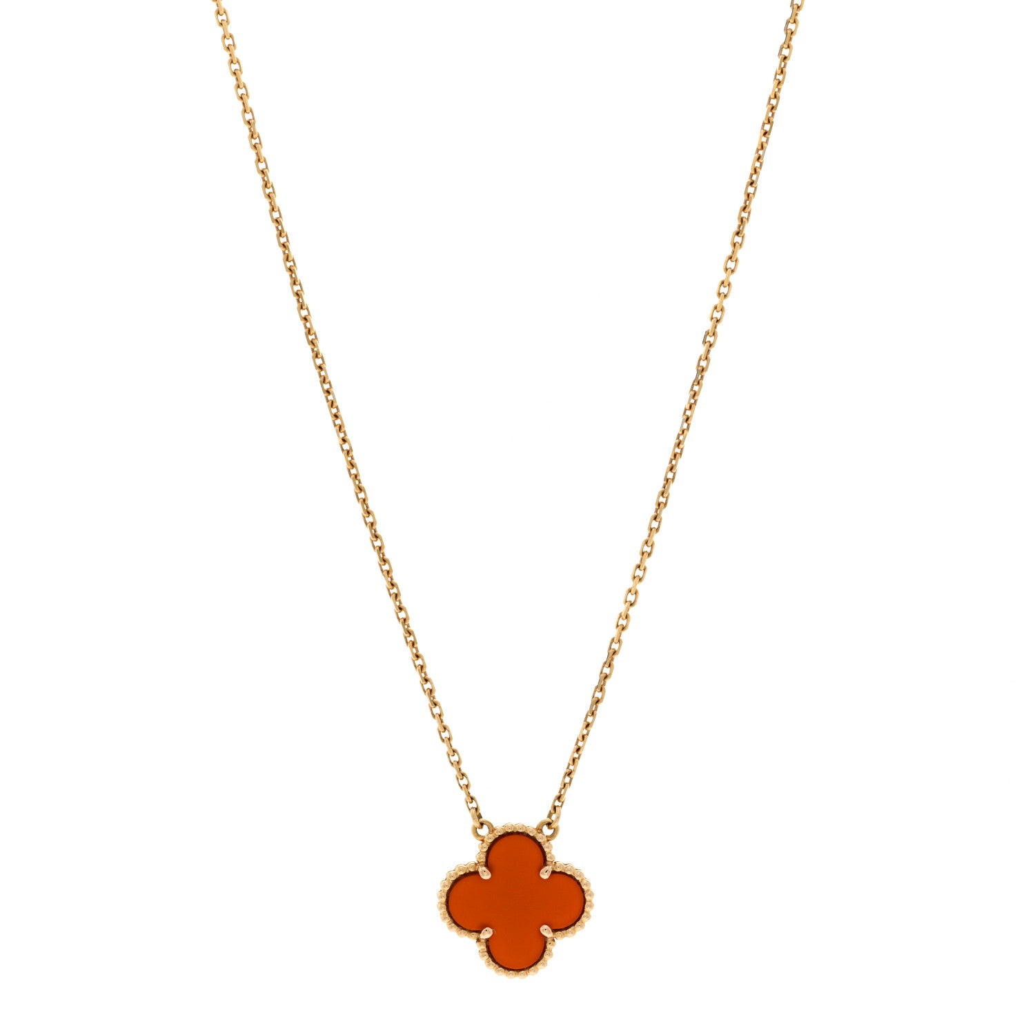 Van Cleef & Arpels 18K Yellow Gold Carnelian Vintage Alhambra Pendant Necklace 1 of 6