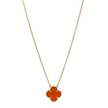 Van Cleef & Arpels 18K Yellow Gold Carnelian Vintage Alhambra Pendant Necklace 1 of 6