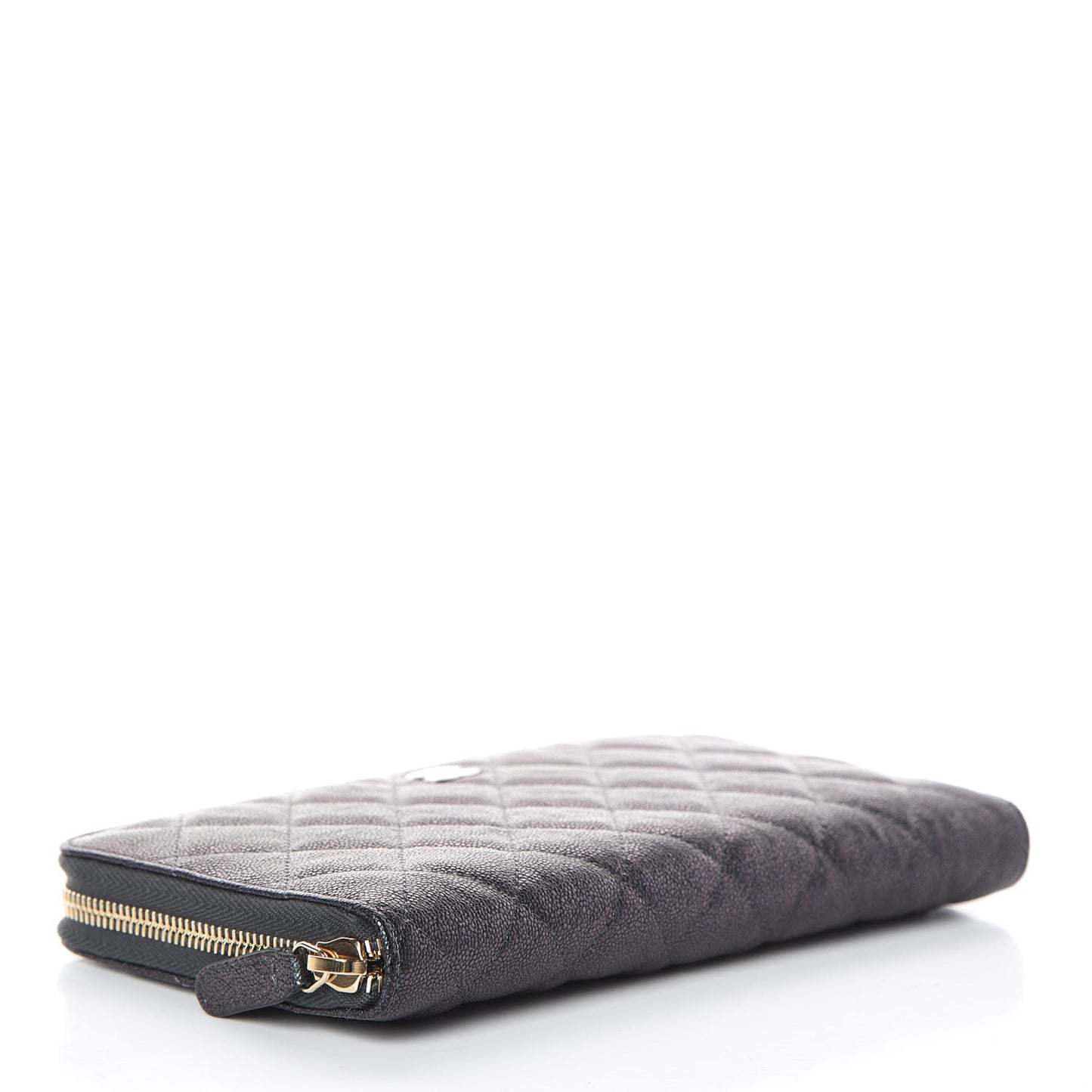 Iridescent Caviar Quilted Large Zip Around Organizer Wallet Black