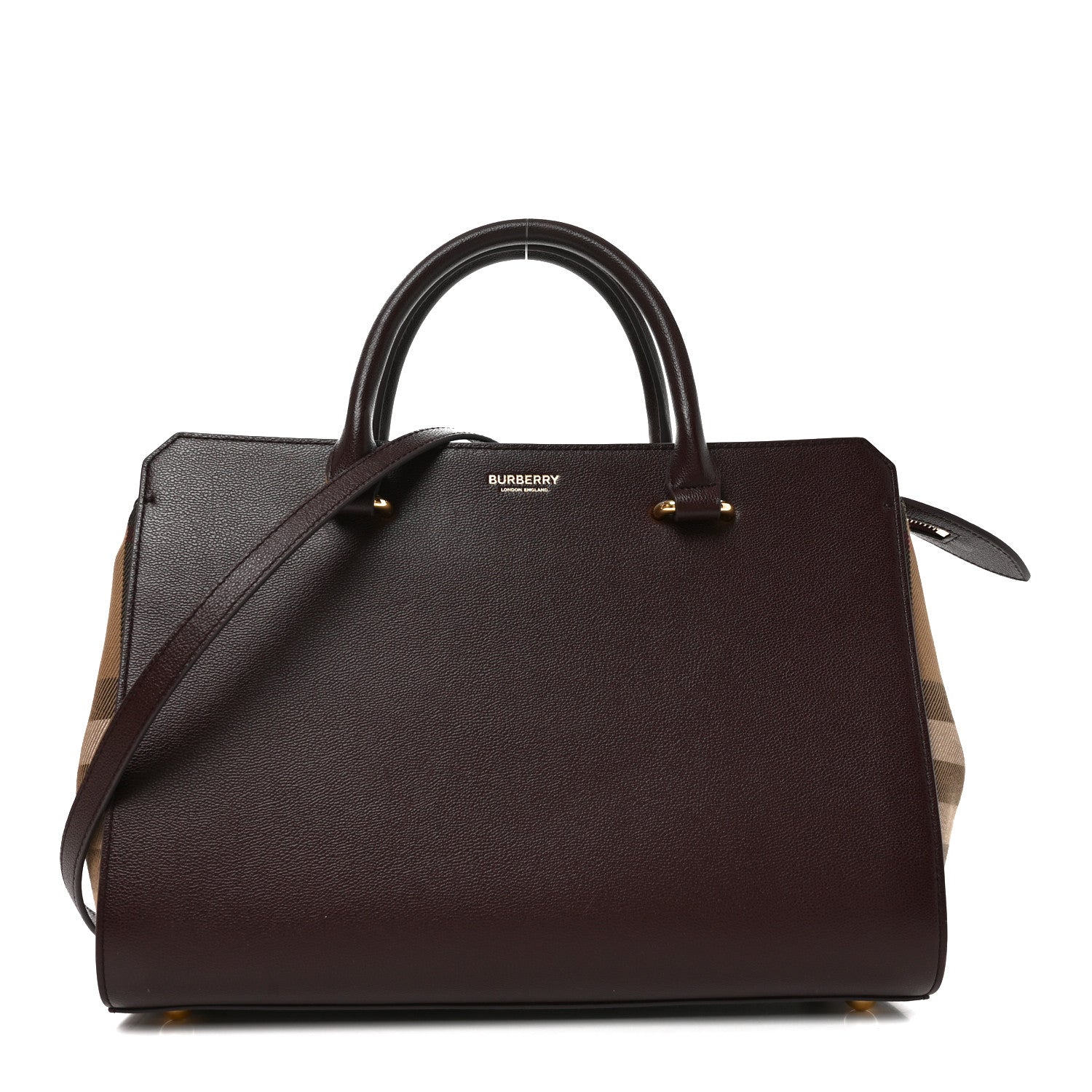 Burberry Calfskin Mega Check Small Banwell Tote  Mahogany Red 1 of 10