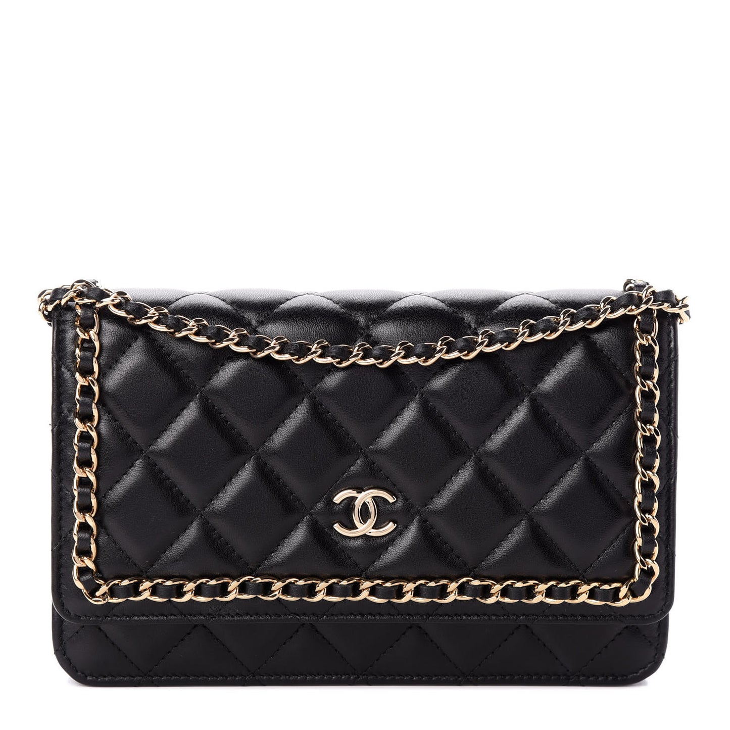 Lambskin Quilted Chain Around Wallet On Chain WOC Black