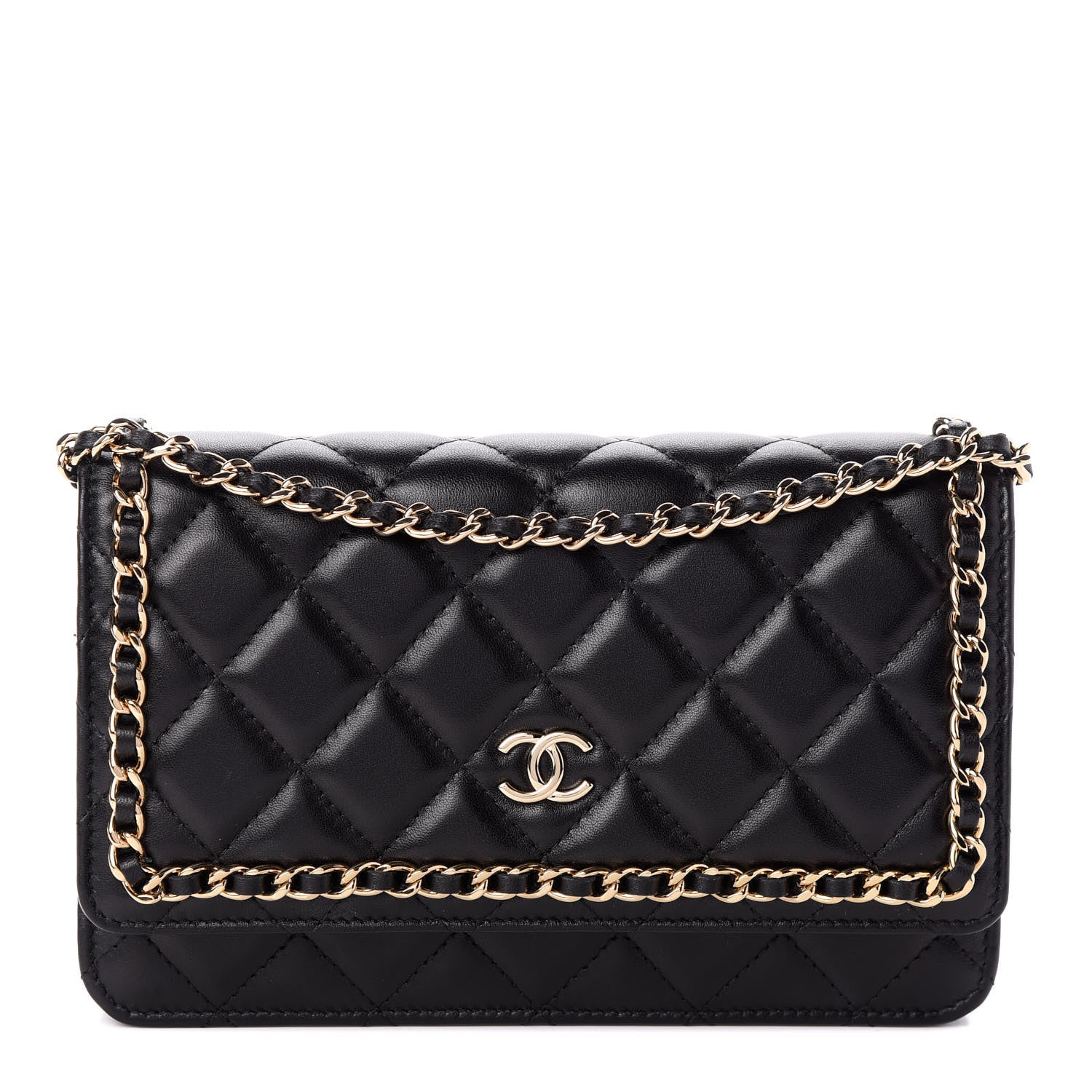 Chanel Lambskin Quilted Chain Around Wallet On Chain WOC Black 1 of 11