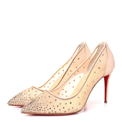Christian Louboutin Suede Lame Crystal Strass Follies 85 Pumps 38 Light Silk 3 of 8