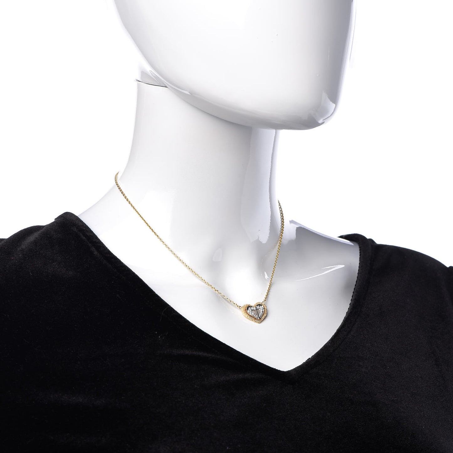 18K Yellow White Gold Diamond Double Heart Necklace