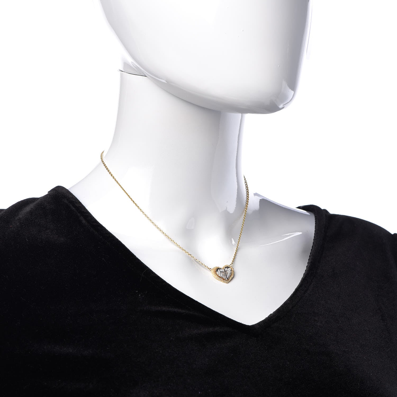 Christian Dior 18K Yellow White Gold Diamond Double Heart Necklace 2 of 5