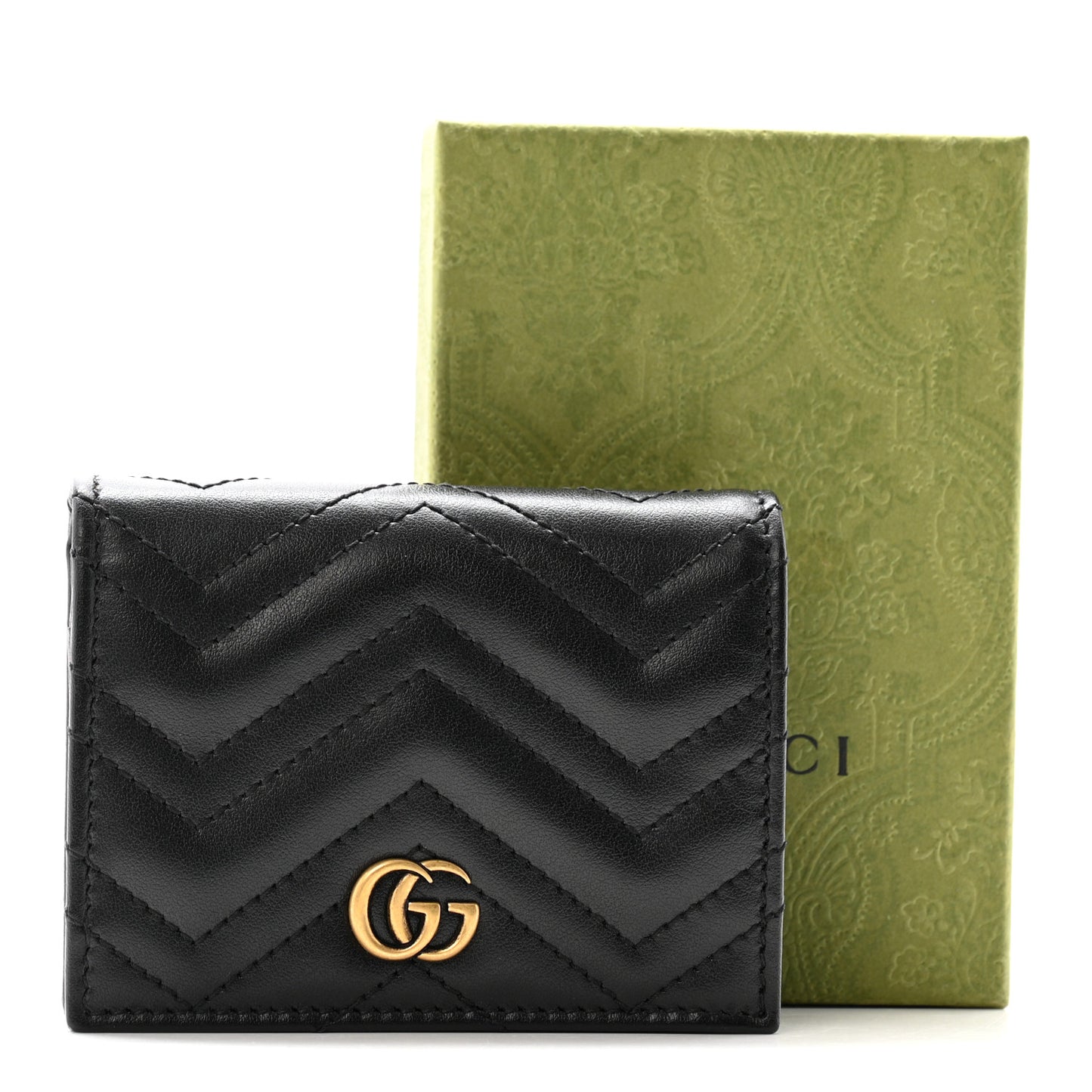 Calfskin Matelasse GG Marmont Card Case Wallet Black