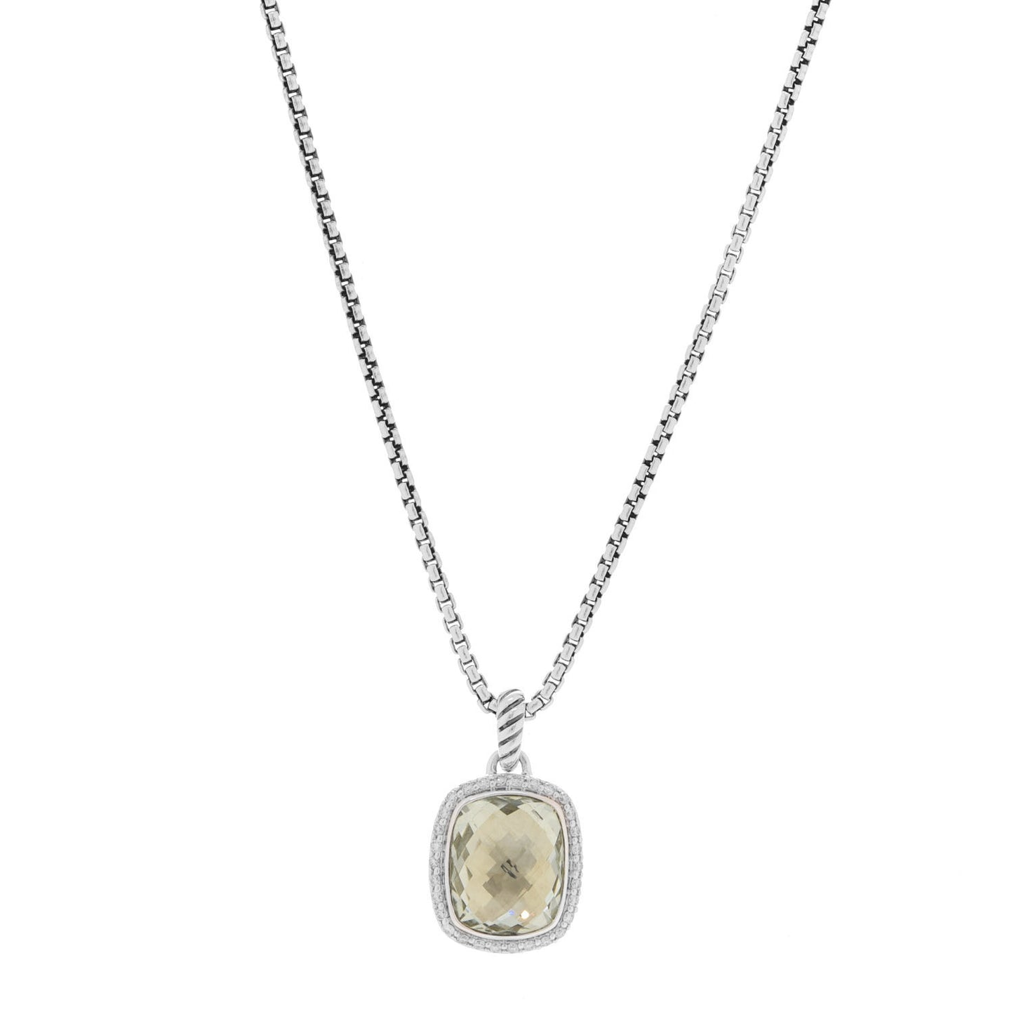 Sterling Silver Diamond Prasiolite 10mm Albion Pendant Necklace