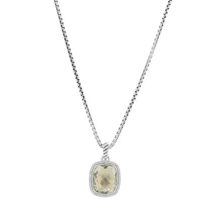 David Yurman Sterling Silver Diamond Prasiolite 10mm Albion Pendant Necklace 1 of 6