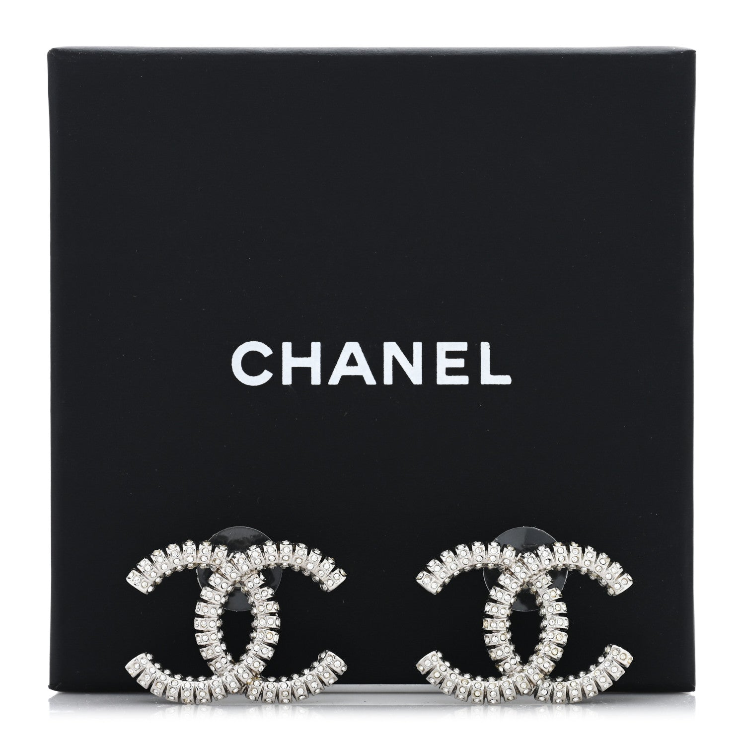 Chanel Crystal Large CC Earrings Silver 5 of 5