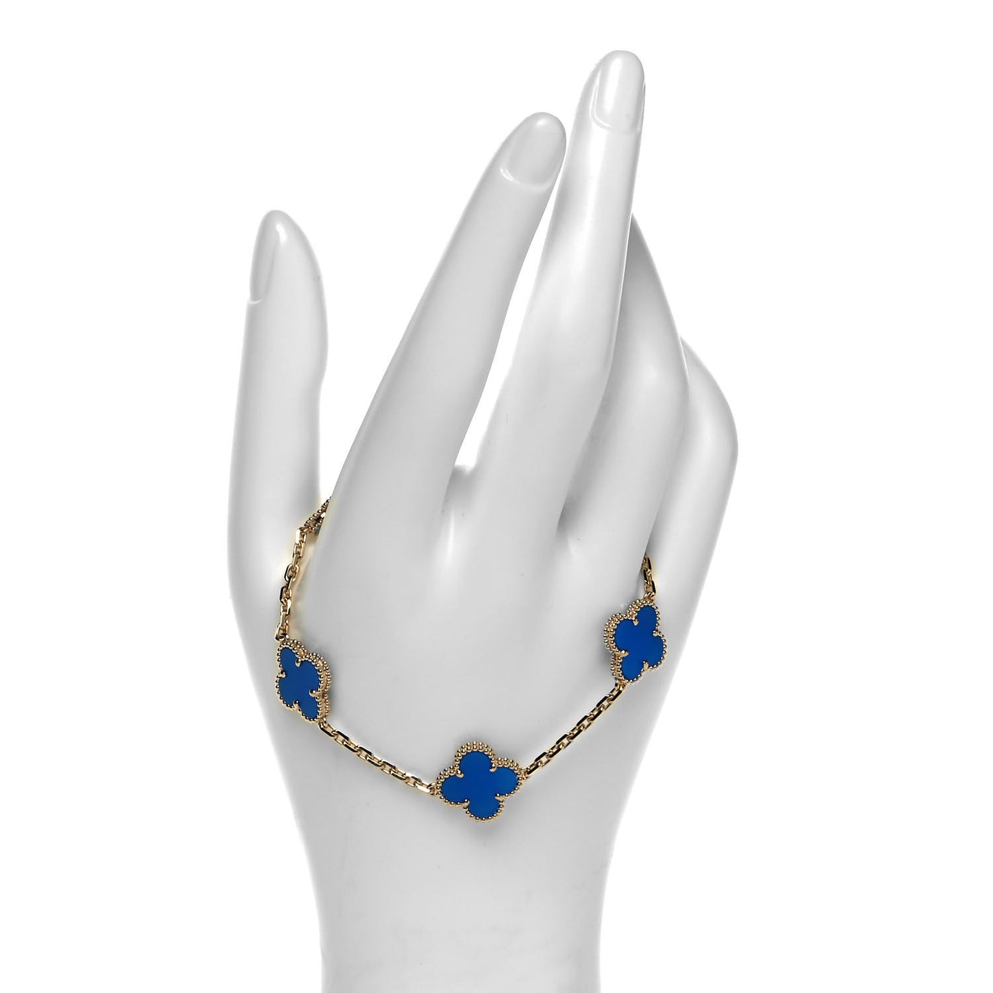 18K Yellow Gold Blue Agate 5 Motifs Vintage Alhambra Bracelet
