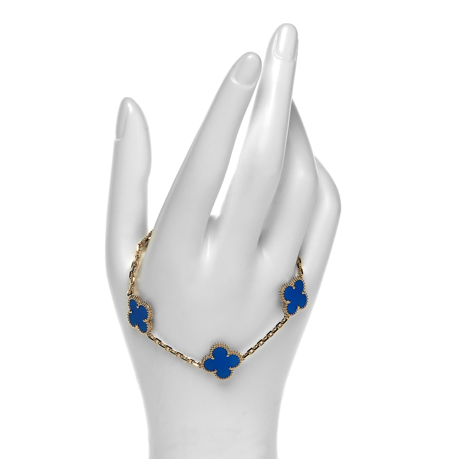 Van Cleef & Arpels 18K Yellow Gold Blue Agate 5 Motifs Vintage Alhambra Bracelet 2 of 6