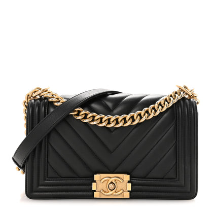Chanel Lambskin Chevron Quilted Medium Boy Flap Black 1 of 10