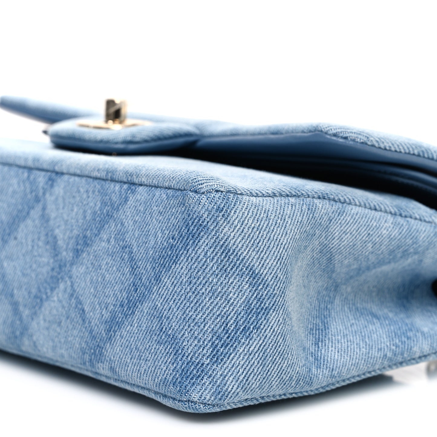 Printed Denim Quilted Small Double Flap Light Blue
