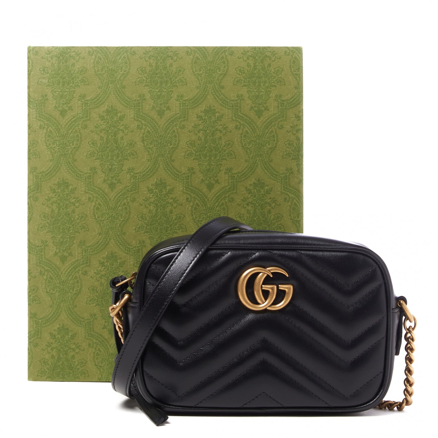 Calfskin Matelasse Mini GG Marmont Chain Shoulder Bag Black