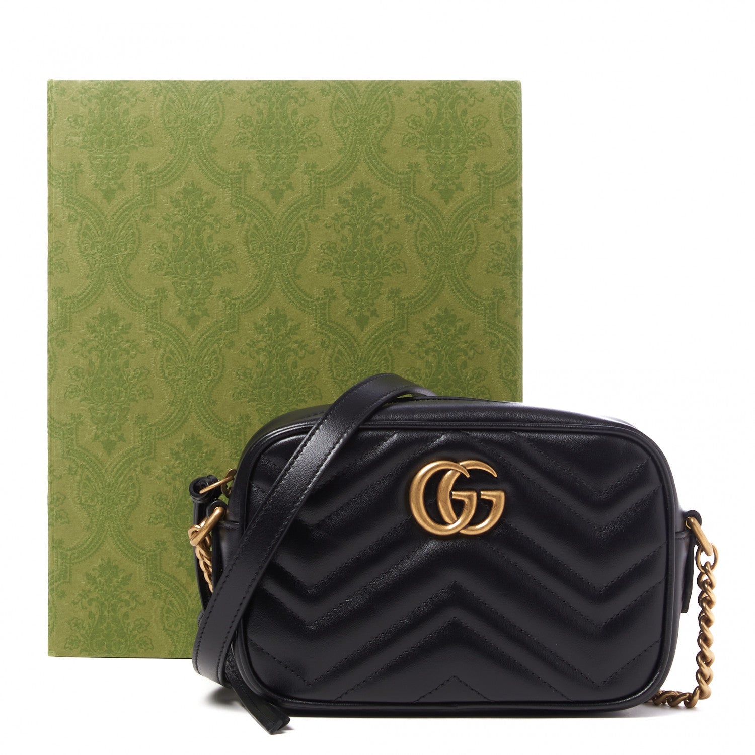 Gucci Calfskin Matelasse Mini GG Marmont Chain Shoulder Bag Black 10 of 10