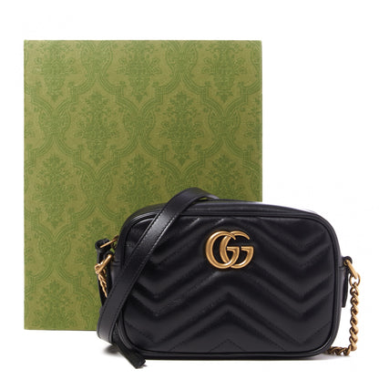 Gucci Calfskin Matelasse Mini GG Marmont Chain Shoulder Bag Black 10 of 10