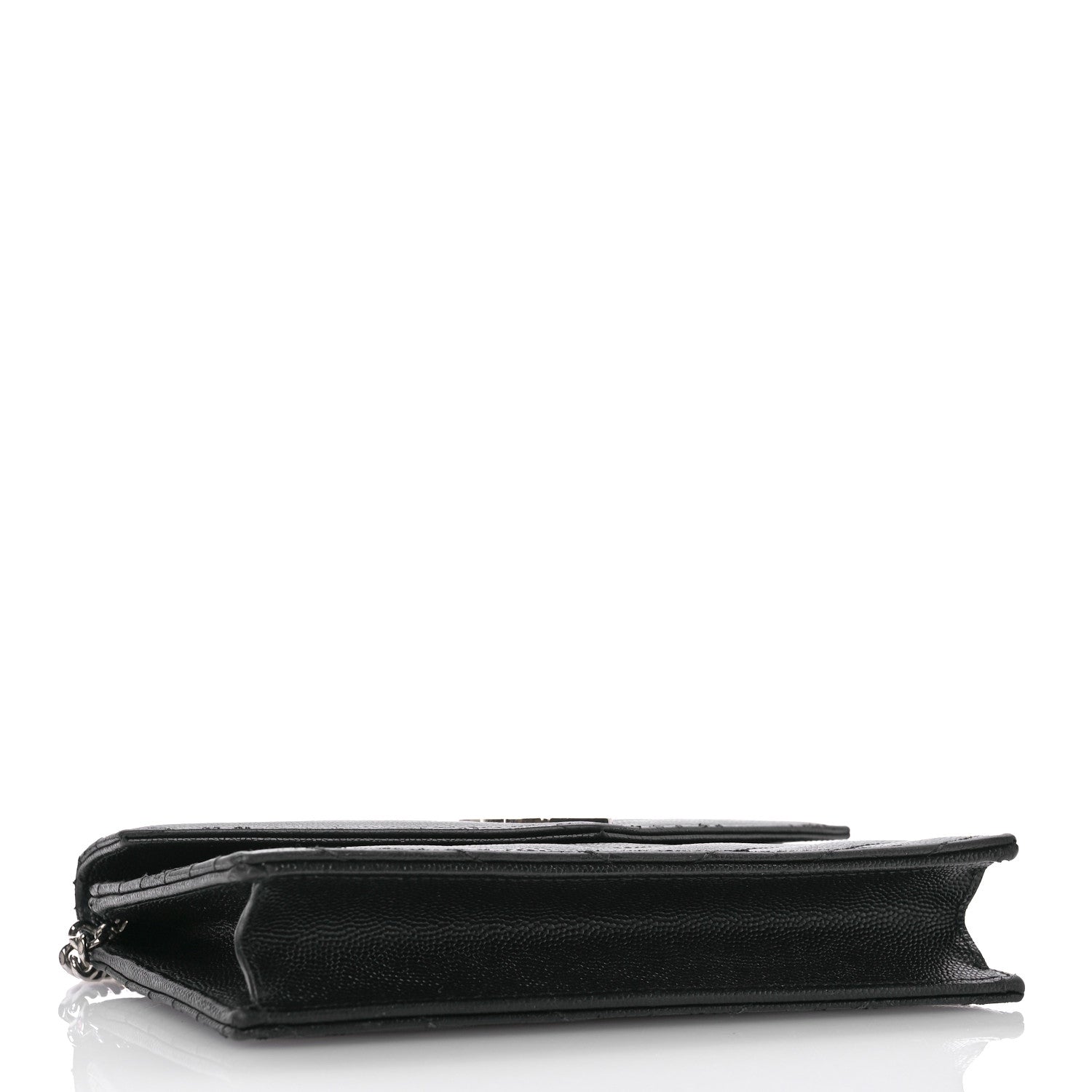 Saint Laurent Grain De Poudre Matelasse Chevron Monogram Envelope Chain Wallet Black 4 of 11