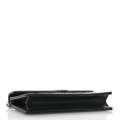 Saint Laurent Grain De Poudre Matelasse Chevron Monogram Envelope Chain Wallet Black 4 of 11