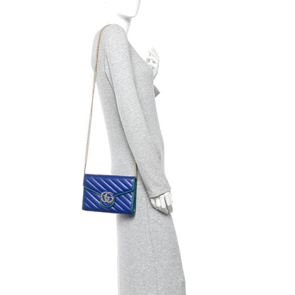 Gucci Azalea Calfskin Enamel Matelasse Diagonal Torchon GG Marmont Chain Wallet Imperial Blue Pavone 2 of 11