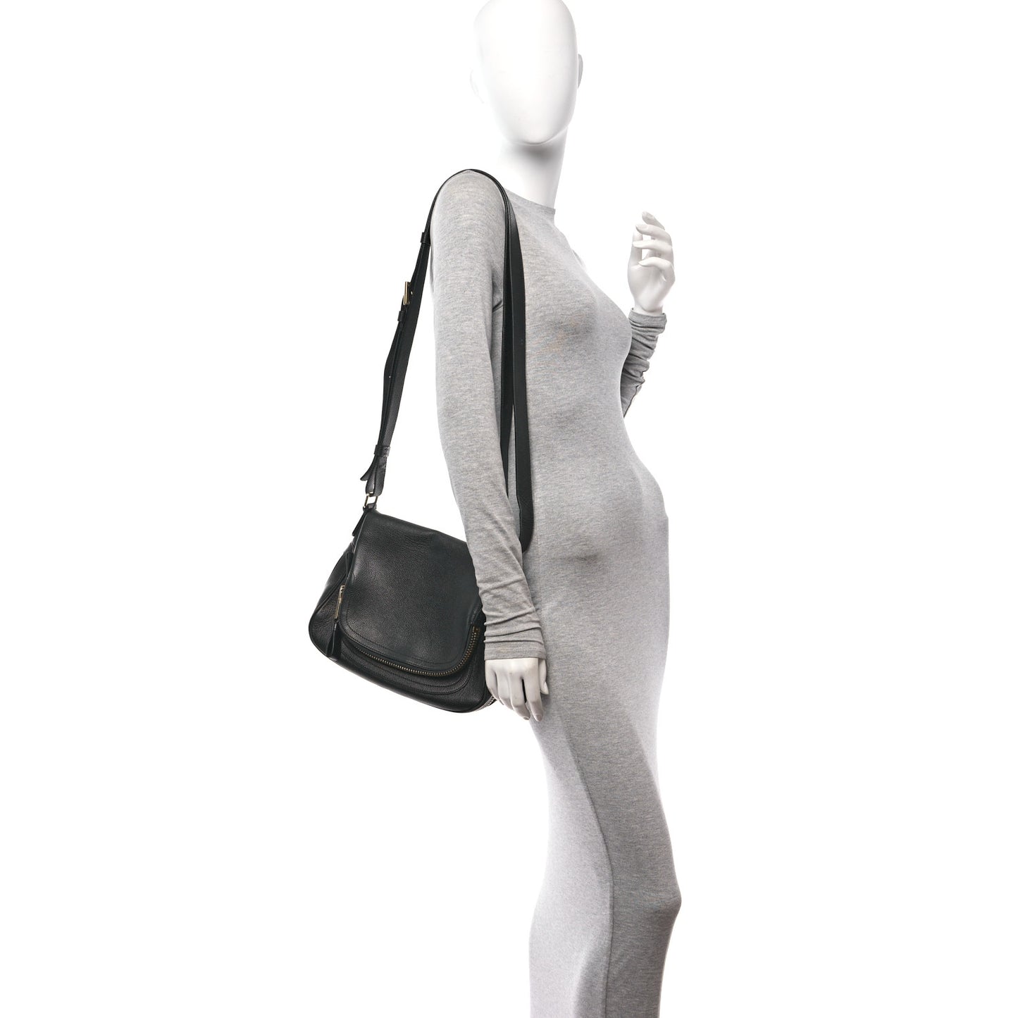 Grained Calfskin Medium Jennifer Crossbody Bag Black