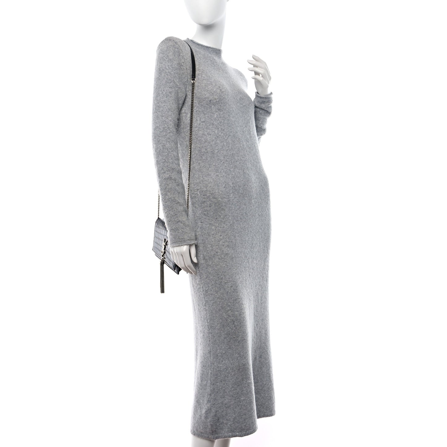 Calfskin Crocodile Embossed Kate Monogram Tassel Chain Wallet Black