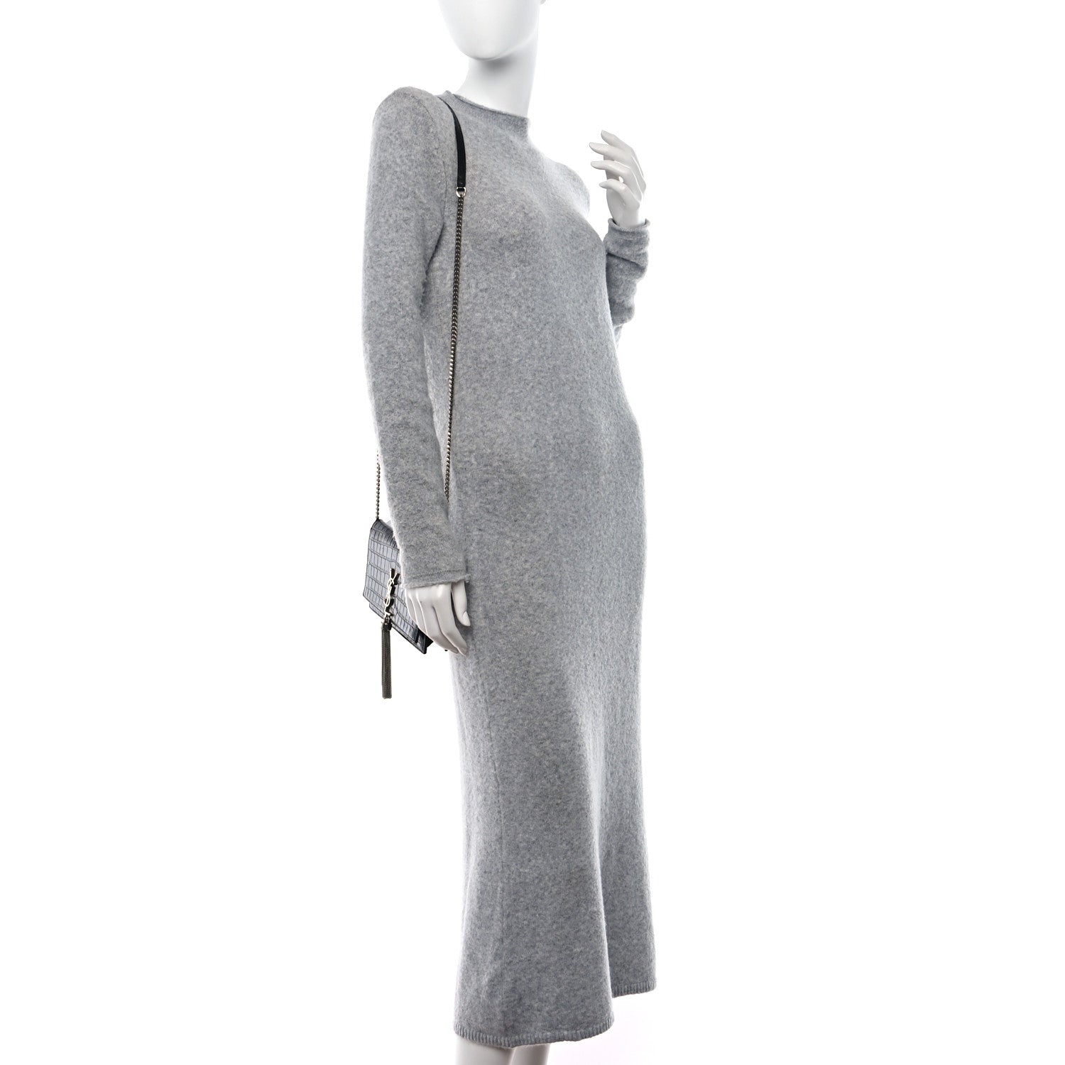 Saint Laurent Calfskin Crocodile Embossed Kate Monogram Tassel Chain Wallet Black 2 of 10