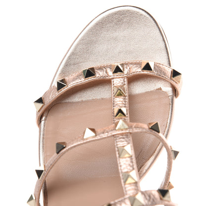 Valentino Garavani Metallic Pebbled Calfskin Rockstud 60mm Caged Slide Sandals 41 Rame 9 of 11
