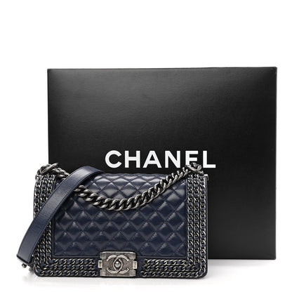 Chanel Glazed Calfskin Quilted Medium Boy Chained Flap Blue 14 of 14