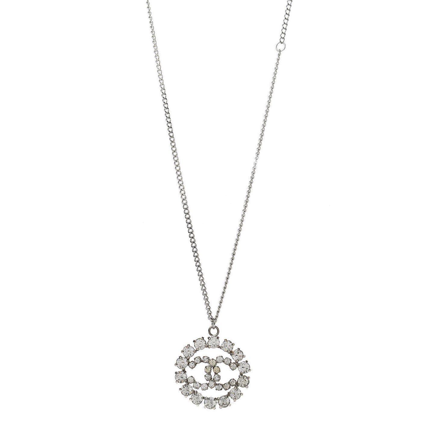 Crystal CC Medallion Pendant Necklace Silver