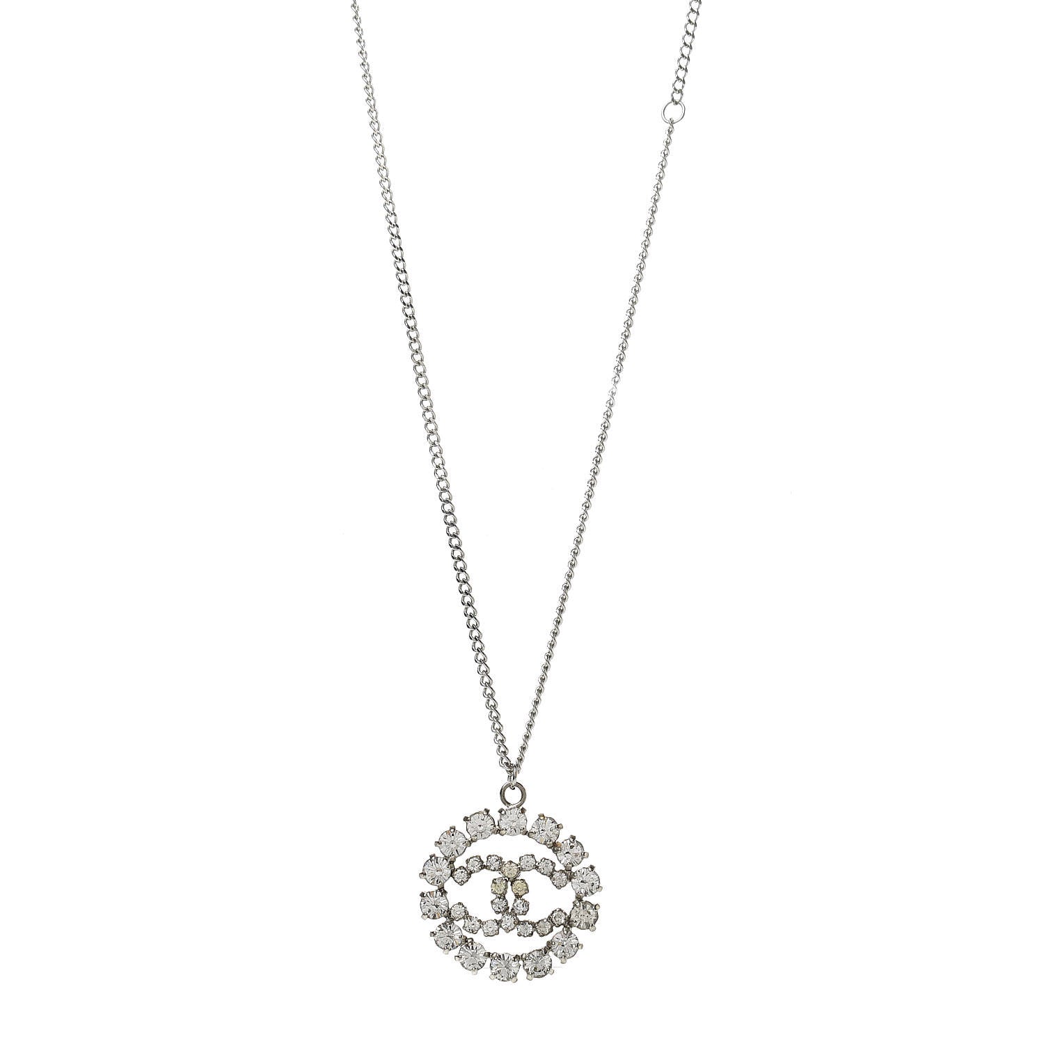 Chanel Crystal CC Medallion Pendant Necklace Silver 1 of 6